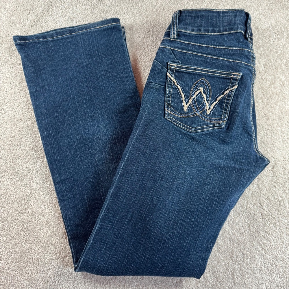 Wrangler Women Dk Wash Bootcut Jeans 3/4x32 Low Rise Embroidered Pocket 10MWZBR